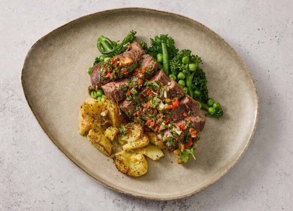 Chimichurri steak with crushed herby potatoes — a Compound meal